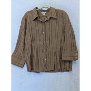 Christopher & Banks Womens Button Up Shirt Brown Striped Size M